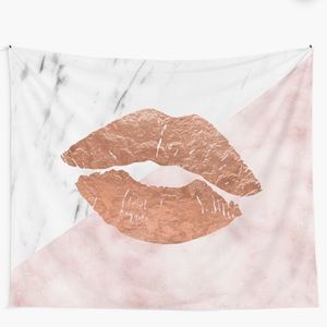 White marble, Pink, and rosegold lip tapestry